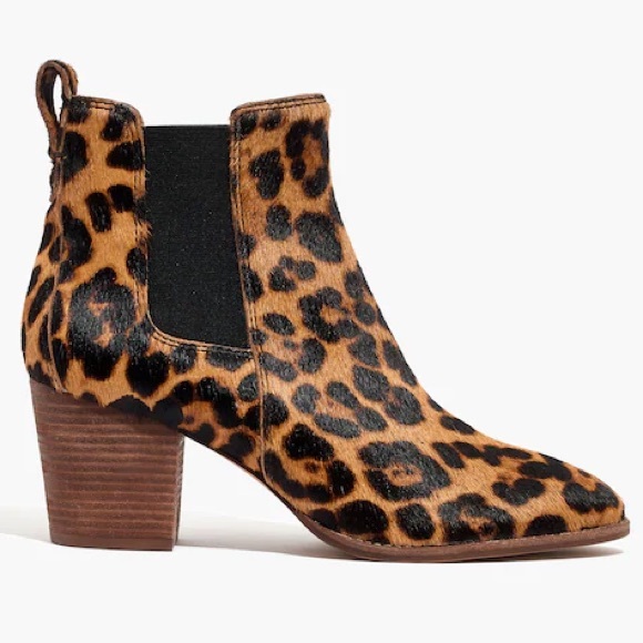 Madewell Regan Boot Leopard Calf Hair Leather Chelsea Heeled Womens Size 9 - Picture 1 of 11